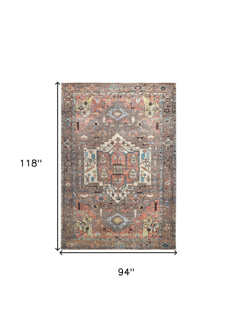 4' X 6' Taupe Red And Brown Floral Area Rug