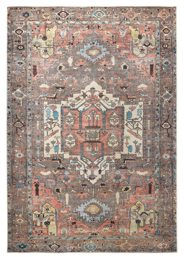 4' X 6' Taupe Red And Brown Floral Area Rug