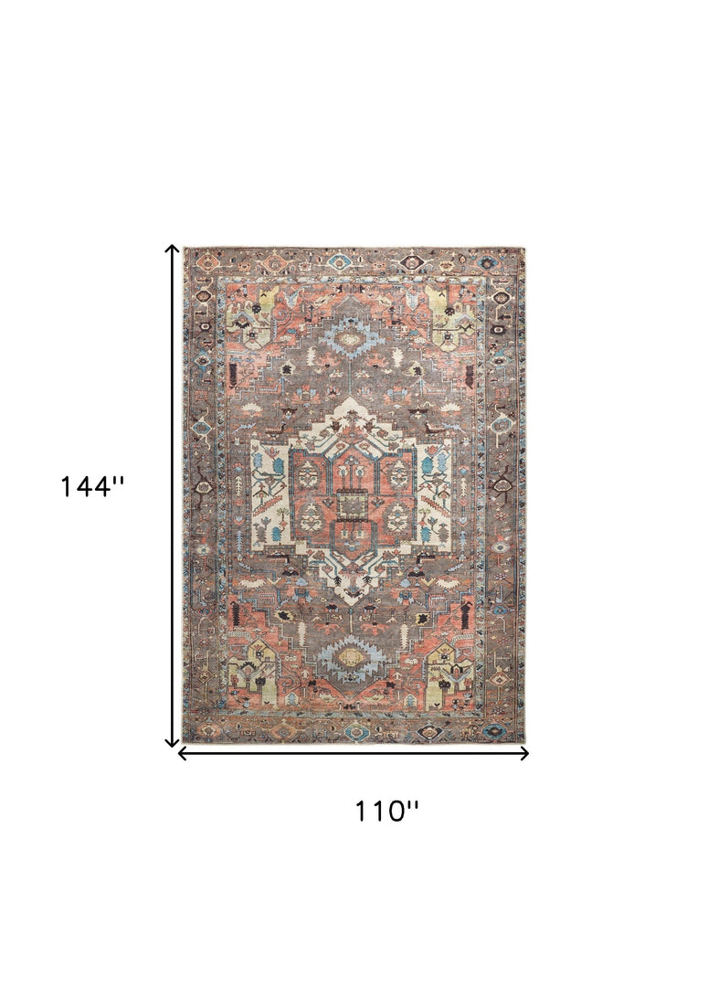 4' X 6' Taupe Red And Brown Floral Area Rug