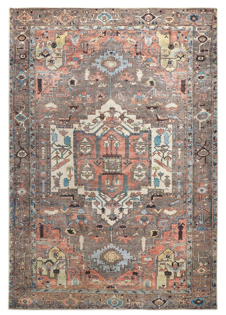 4' X 6' Taupe Red And Brown Floral Area Rug