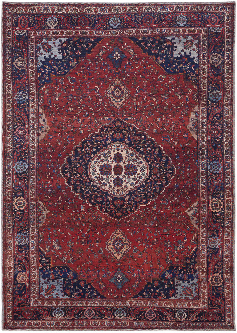 4' X 6' Red Blue And Tan Floral Power Loom Area Rug