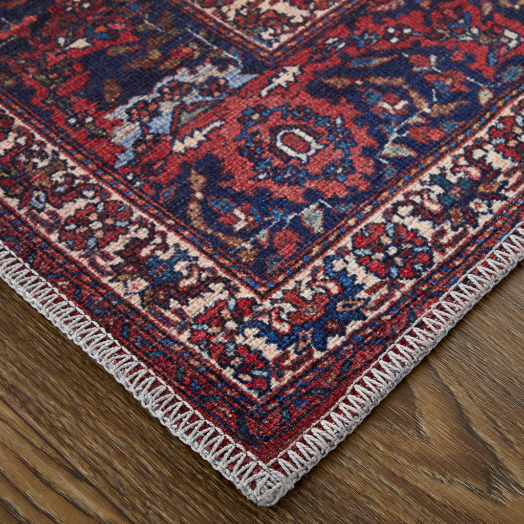 4' X 6' Red Blue And Tan Floral Power Loom Area Rug