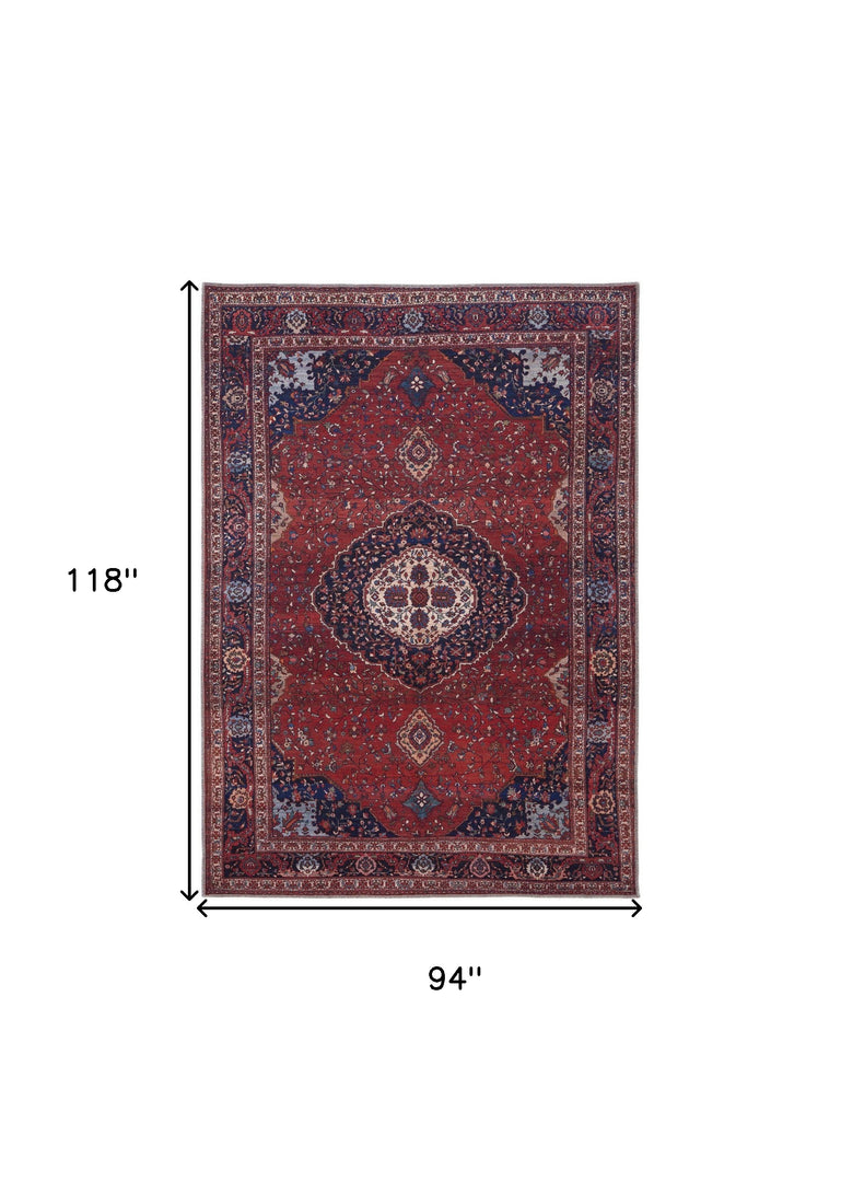 4' X 6' Red Blue And Tan Floral Power Loom Area Rug