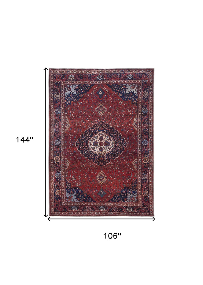 4' X 6' Red Blue And Tan Floral Power Loom Area Rug