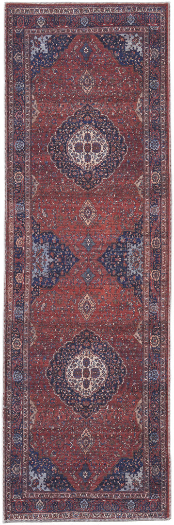 4' X 6' Red Blue And Tan Floral Power Loom Area Rug