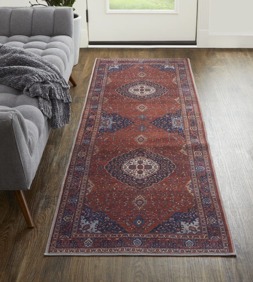 4' X 6' Red Blue And Tan Floral Power Loom Area Rug