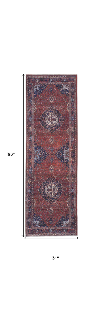 4' X 6' Red Blue And Tan Floral Power Loom Area Rug