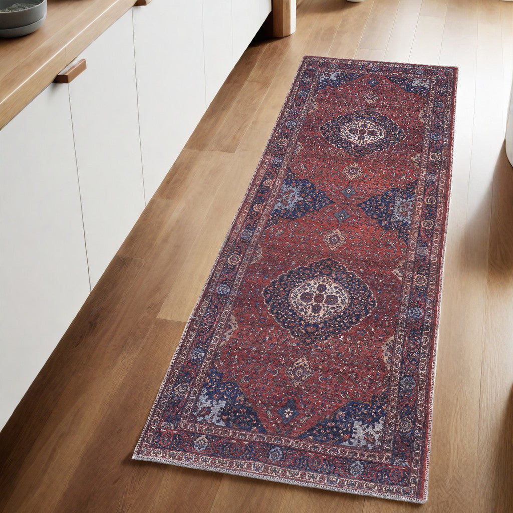 4' X 6' Red Blue And Tan Floral Power Loom Area Rug