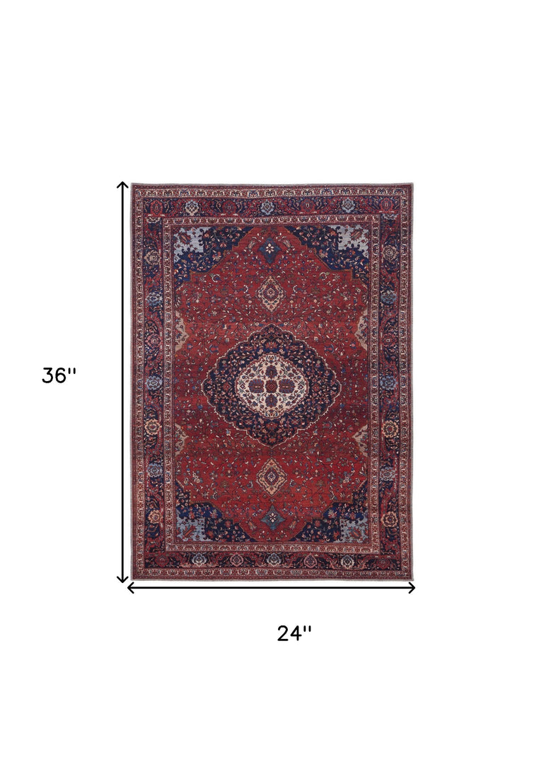 4' X 6' Red Blue And Tan Floral Power Loom Area Rug