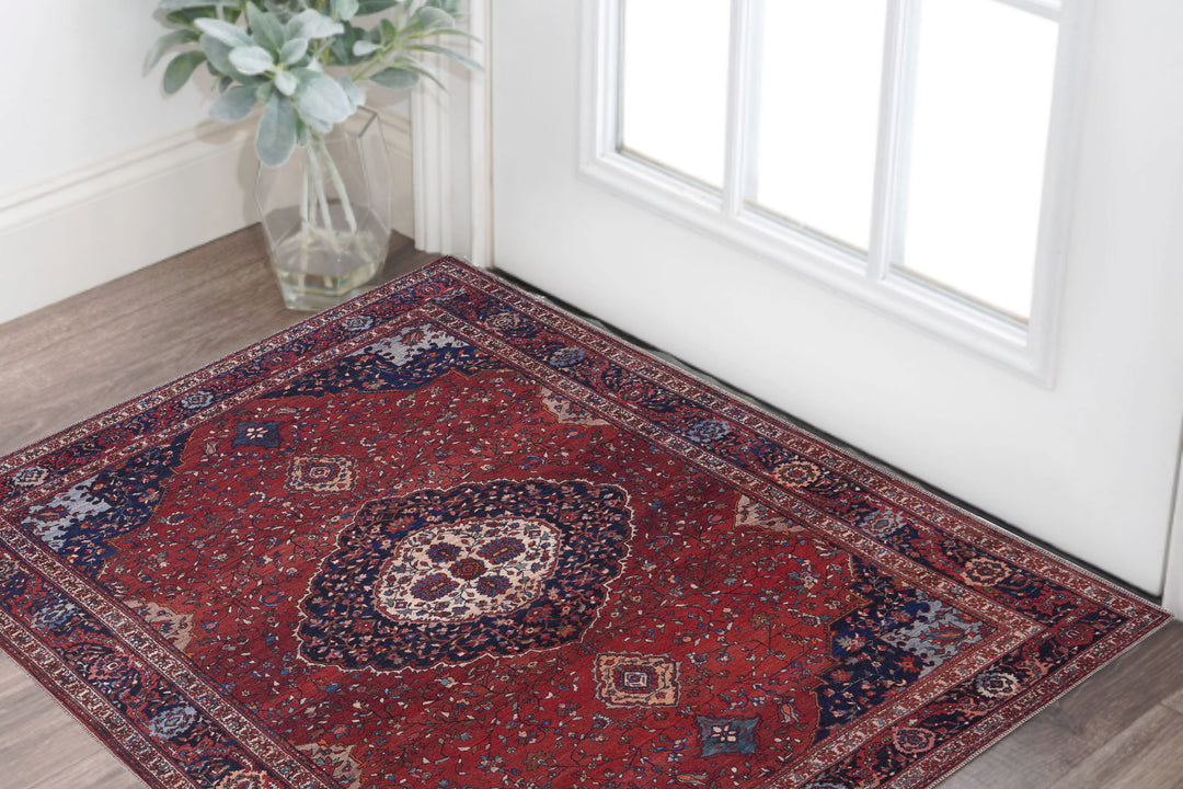 4' X 6' Red Blue And Tan Floral Power Loom Area Rug