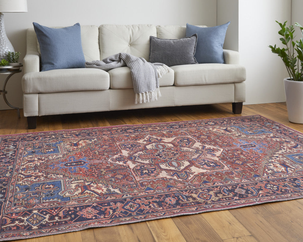 4' X 6' Red Tan And Blue Floral Power Loom Area Rug