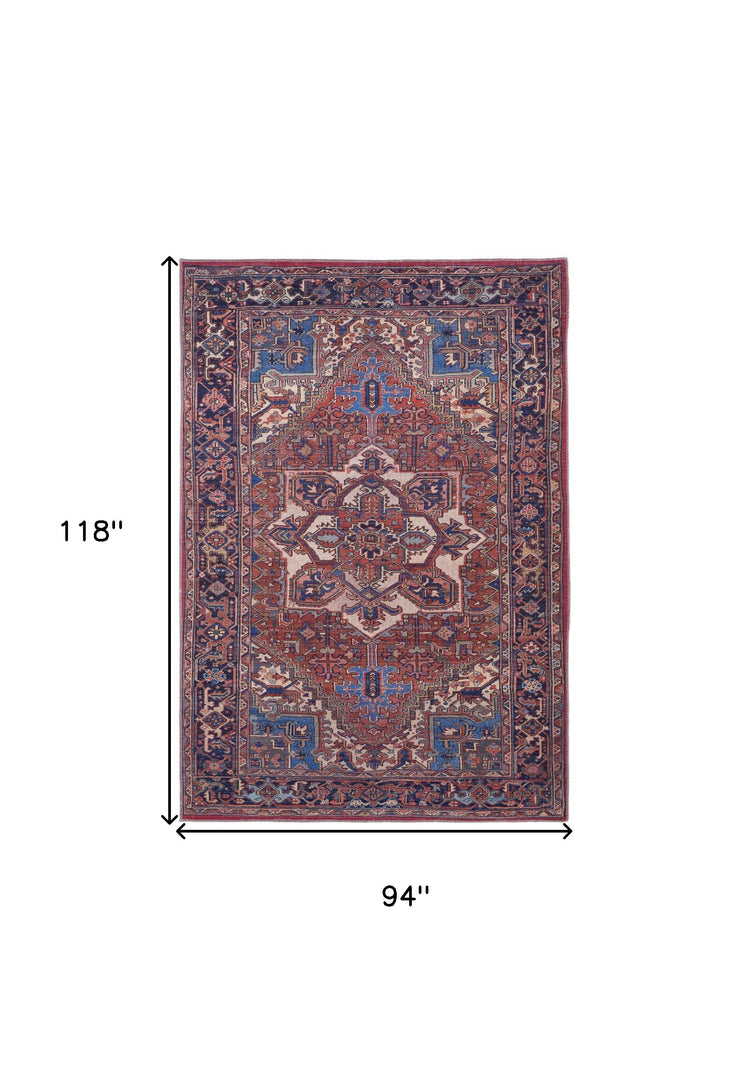 4' X 6' Red Tan And Blue Floral Power Loom Area Rug