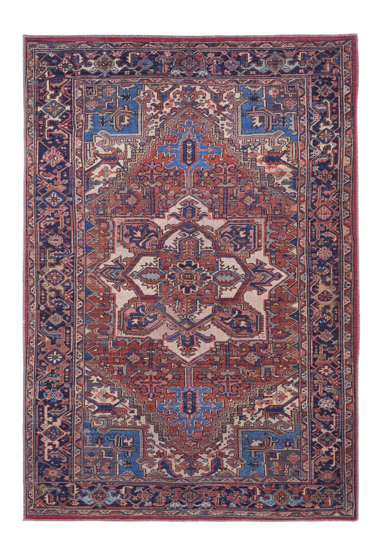 4' X 6' Red Tan And Blue Floral Power Loom Area Rug