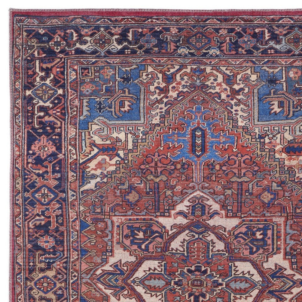 4' X 6' Red Tan And Blue Floral Power Loom Area Rug