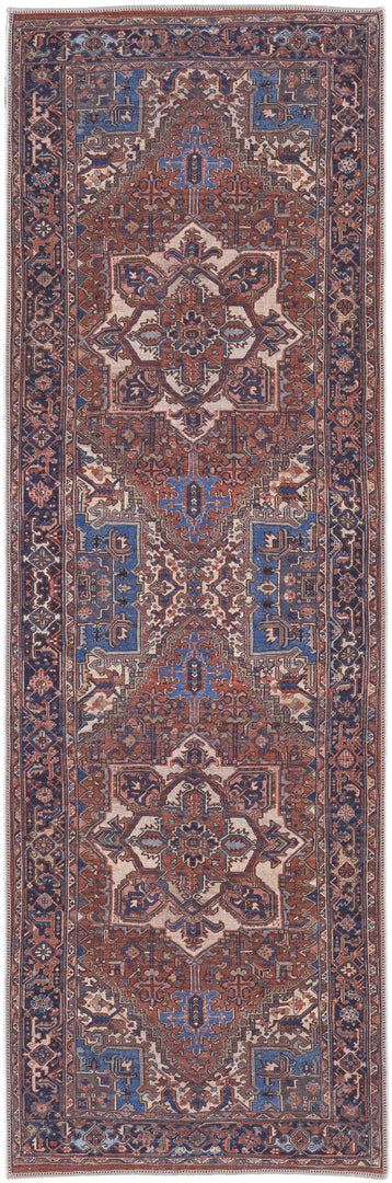 4' X 6' Red Tan And Blue Floral Power Loom Area Rug