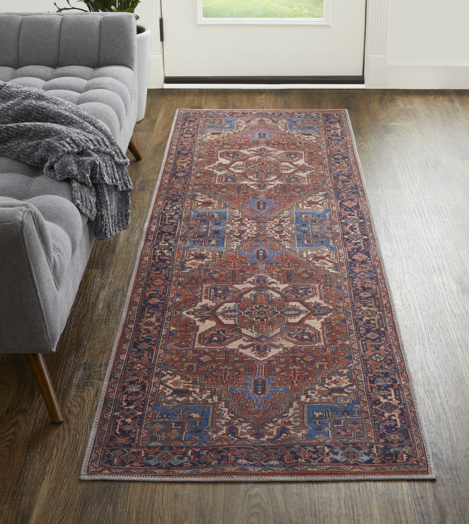 4' X 6' Red Tan And Blue Floral Power Loom Area Rug