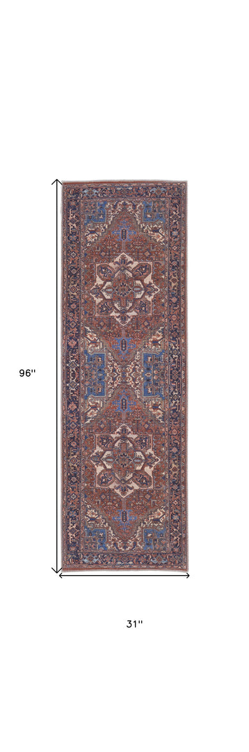 4' X 6' Red Tan And Blue Floral Power Loom Area Rug