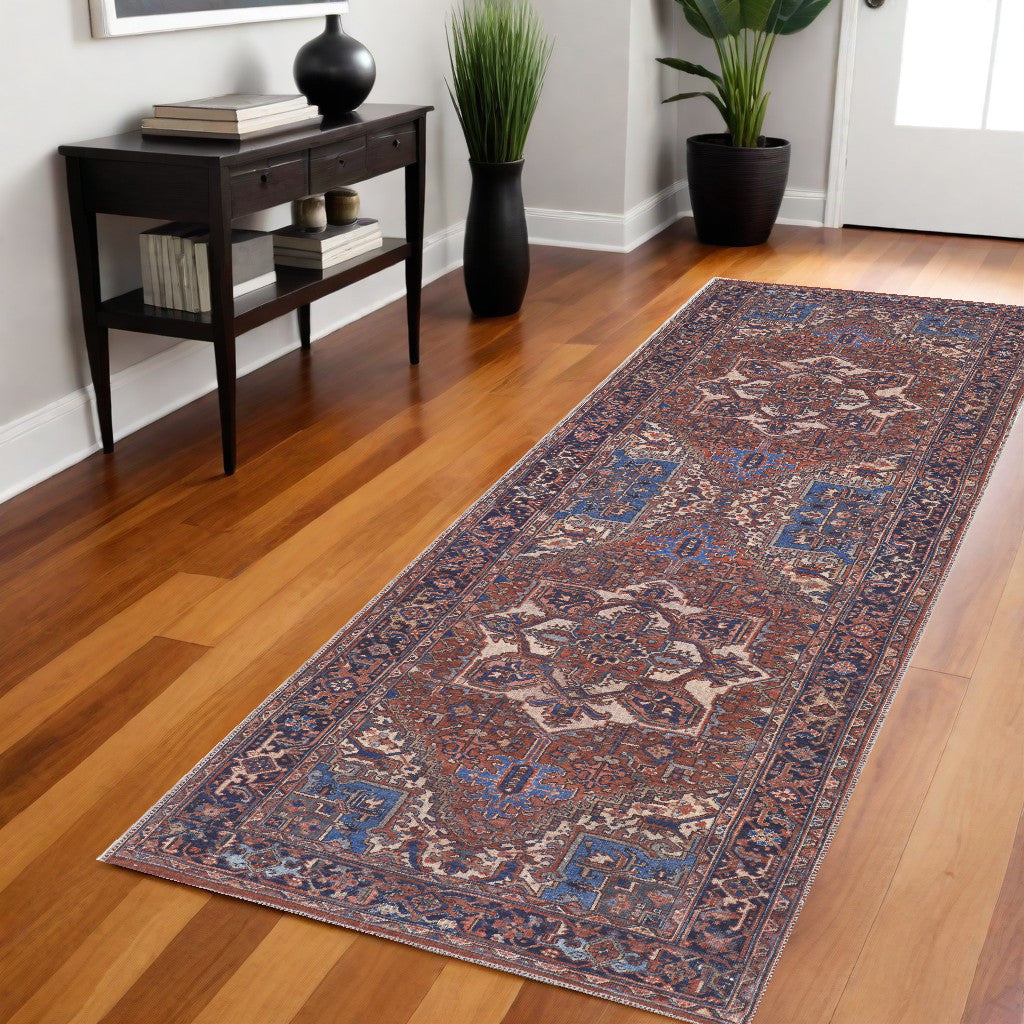 4' X 6' Red Tan And Blue Floral Power Loom Area Rug