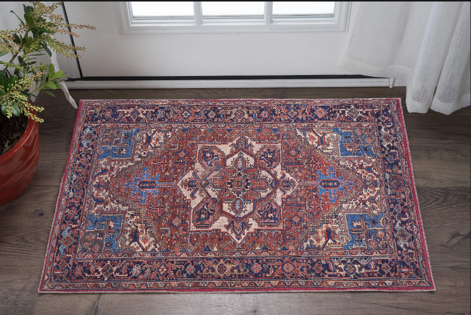 4' X 6' Red Tan And Blue Floral Power Loom Area Rug