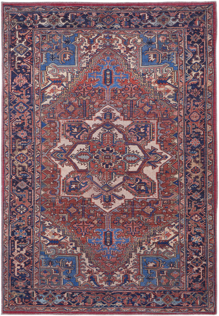 4' X 6' Red Tan And Blue Floral Power Loom Area Rug