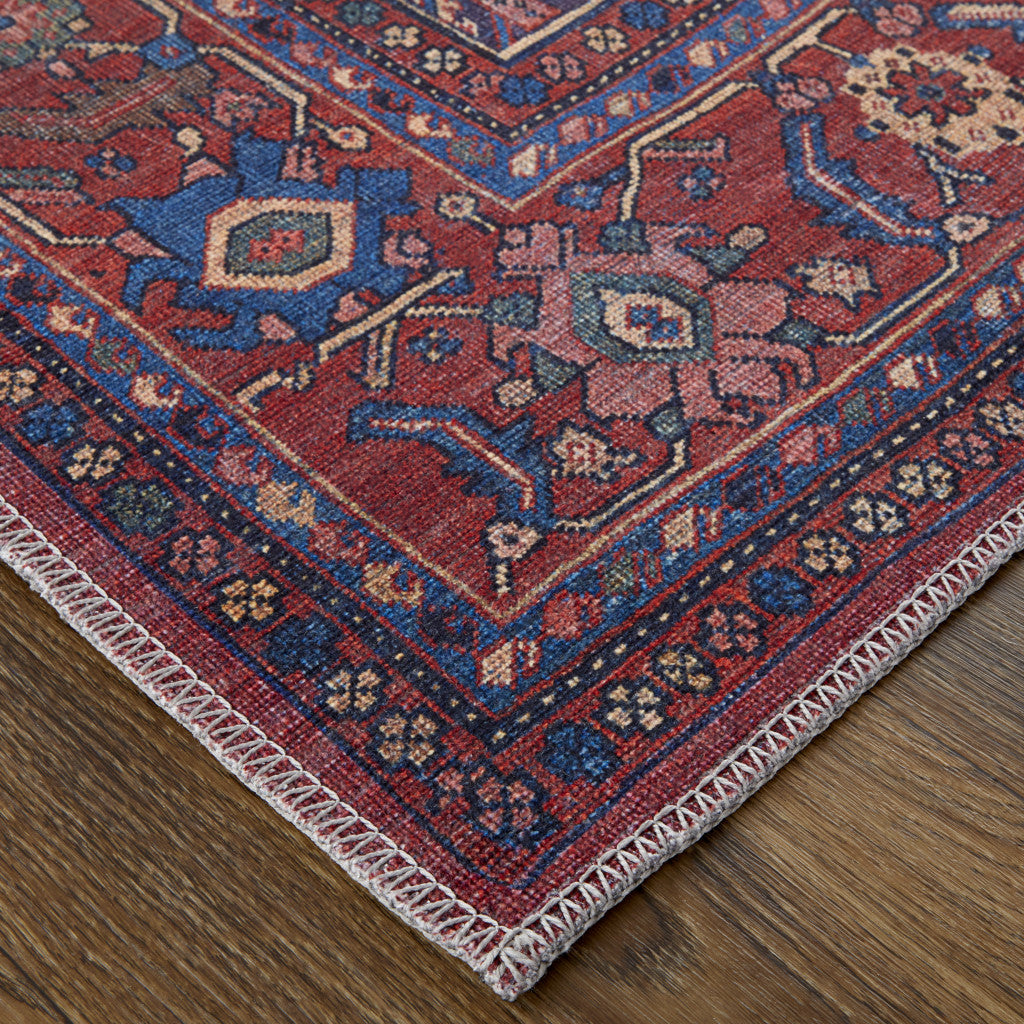 4' X 6' Red Tan And Blue Floral Power Loom Area Rug