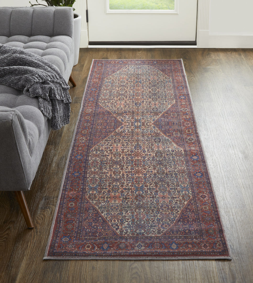 4' X 6' Red Tan And Blue Floral Power Loom Area Rug