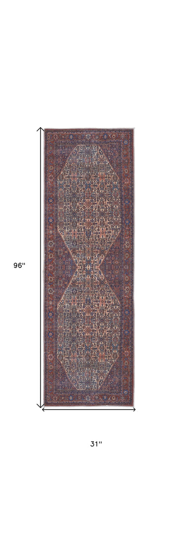 4' X 6' Red Tan And Blue Floral Power Loom Area Rug