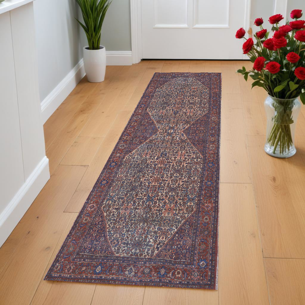 4' X 6' Red Tan And Blue Floral Power Loom Area Rug