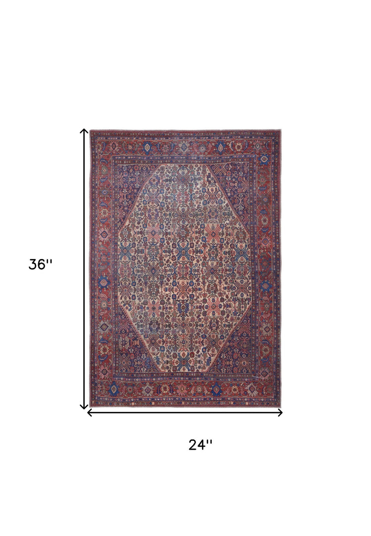 4' X 6' Red Tan And Blue Floral Power Loom Area Rug