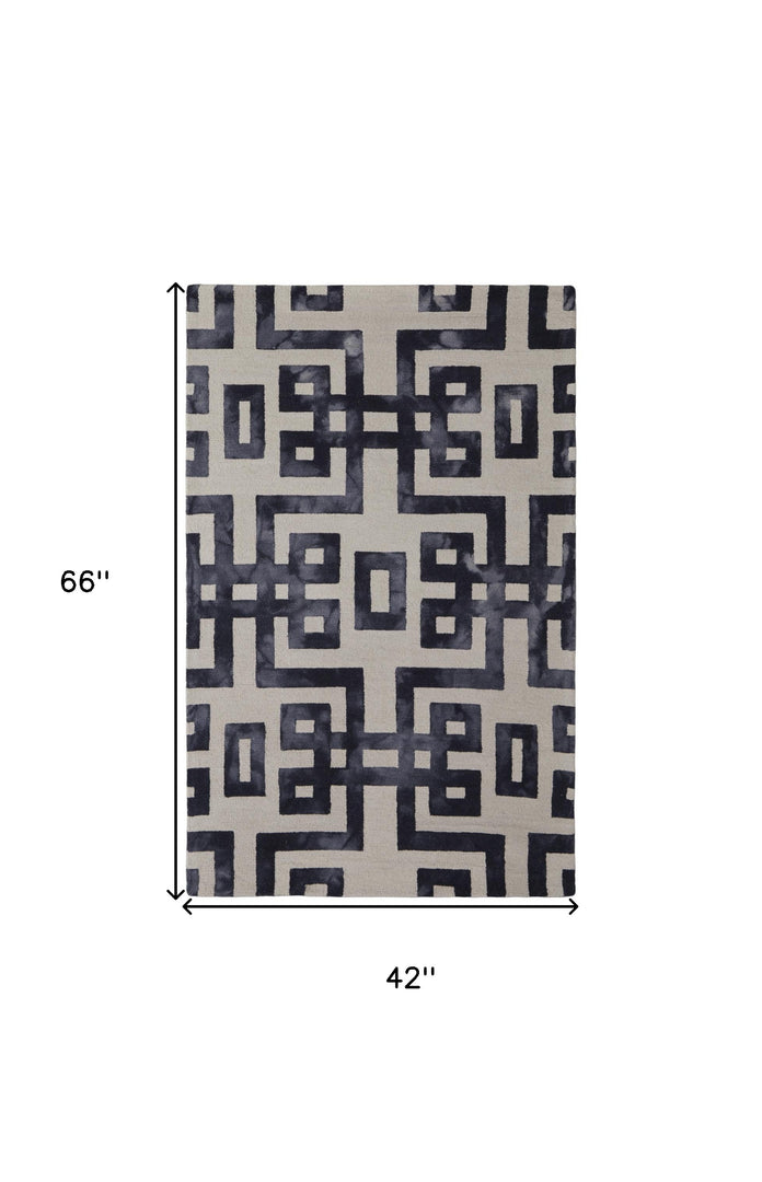 10' X 14' Ivory And Black Wool Tufted Handmade Area Rug