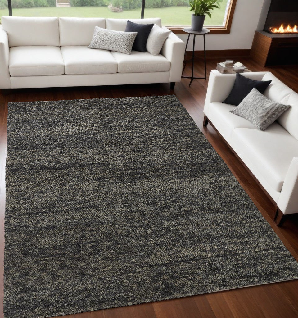 10' X 13' Gray Taupe And Black Wool Hand Woven Stain Resistant Area Rug