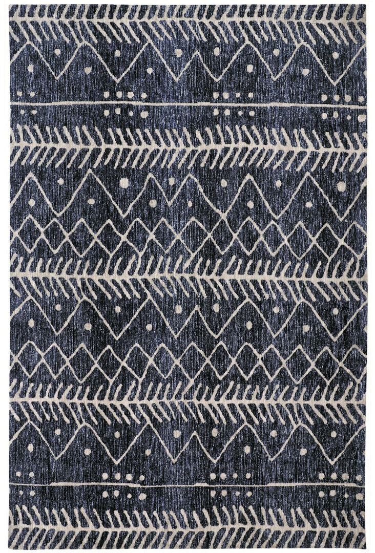 10' X 13' Blue And Ivory Striped Stain Resistant Area Rug