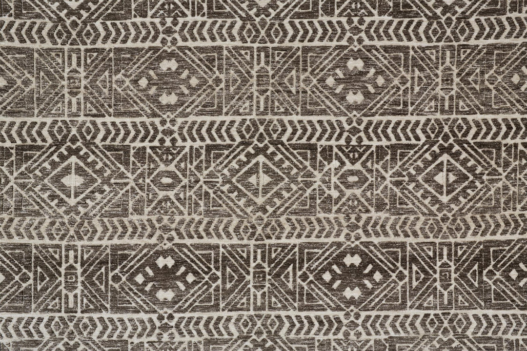 10' X 13' Brown Taupe And Ivory Striped Stain Resistant Area Rug