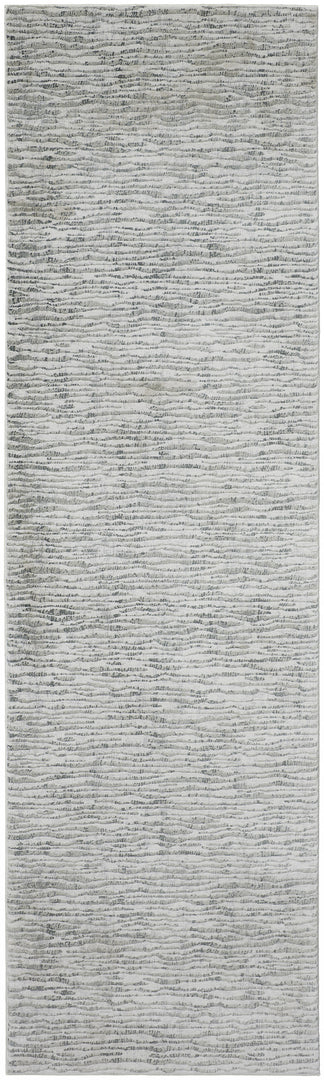 10' X 13' Gray Green And Ivory Striped Distressed Stain Resistant Area Rug