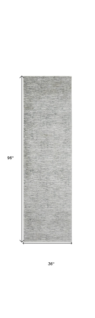 10' X 13' Gray Green And Ivory Striped Distressed Stain Resistant Area Rug