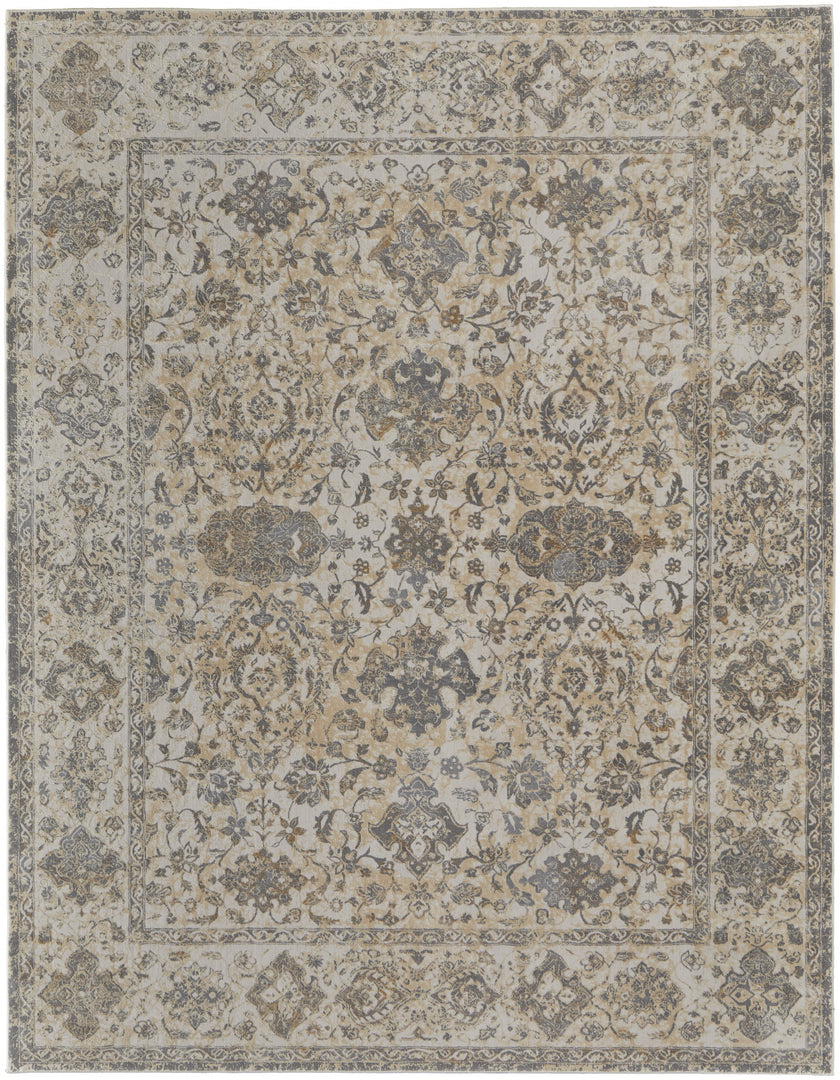 9' X 12' Ivory Tan And Gray Power Loom Area Rug