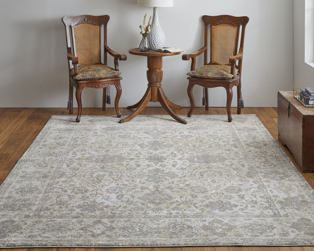 9' X 12' Ivory Tan And Gray Power Loom Area Rug