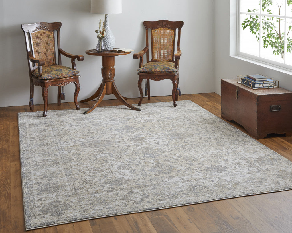 9' X 12' Ivory Tan And Gray Power Loom Area Rug