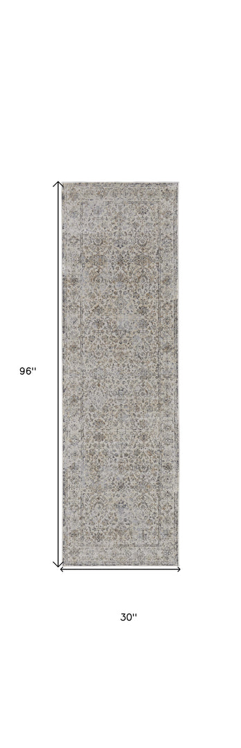 9' X 12' Ivory Tan And Gray Power Loom Area Rug