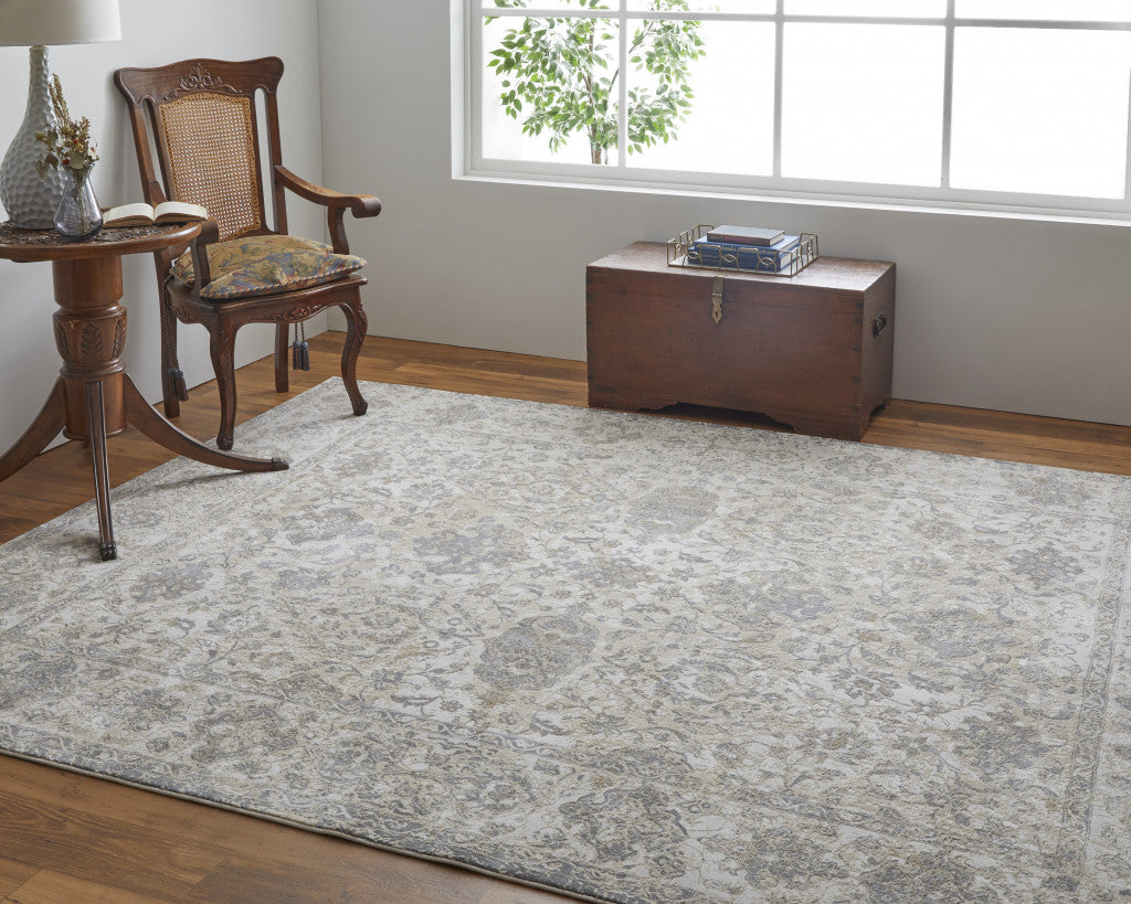 9' X 12' Ivory Tan And Gray Power Loom Area Rug