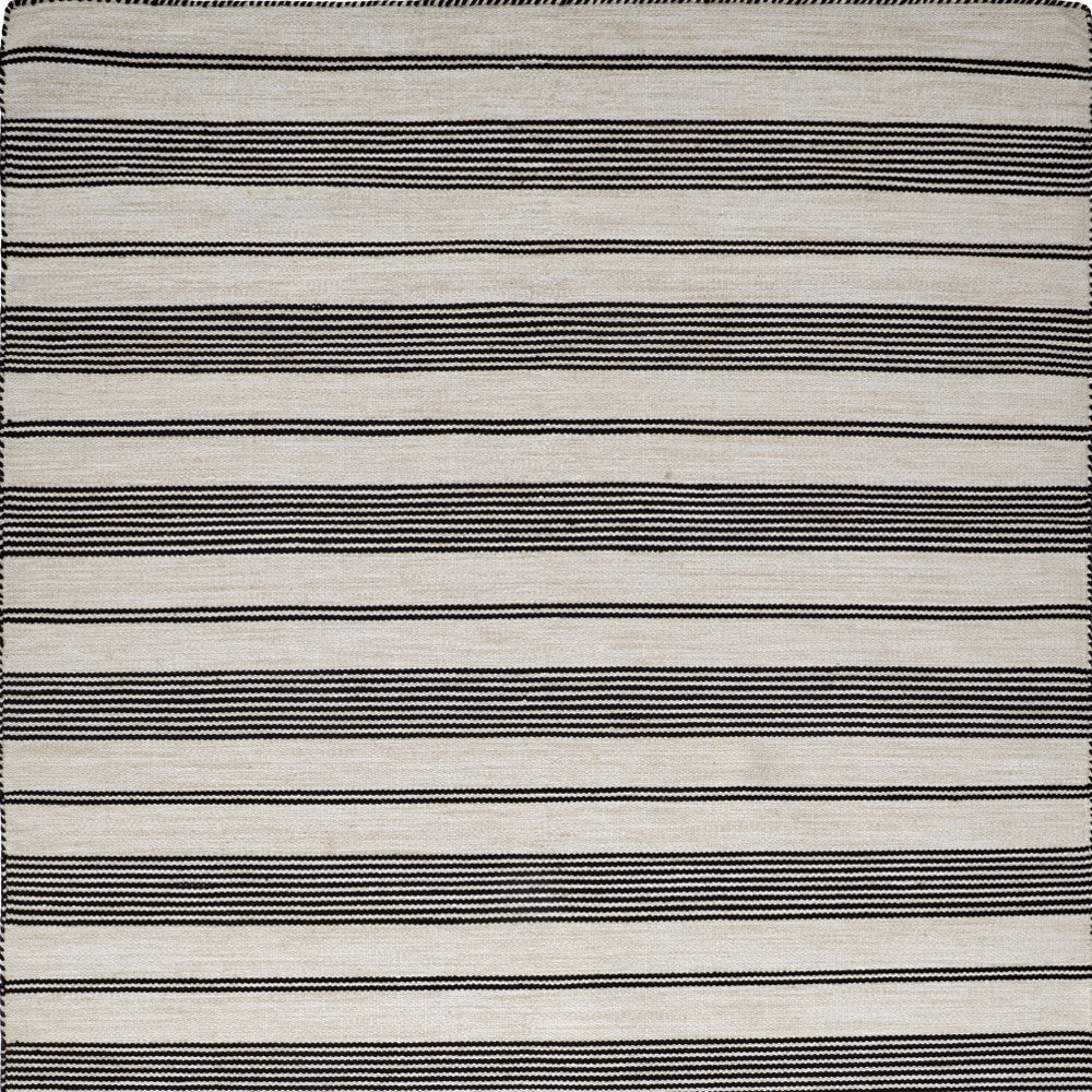 2' X 3' Black And White Striped Dhurrie Hand Woven Stain Resistant Area Rug