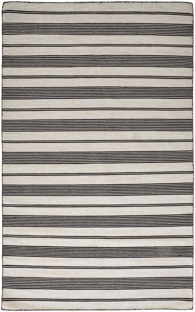 2' X 3' Black And White Striped Dhurrie Hand Woven Stain Resistant Area Rug