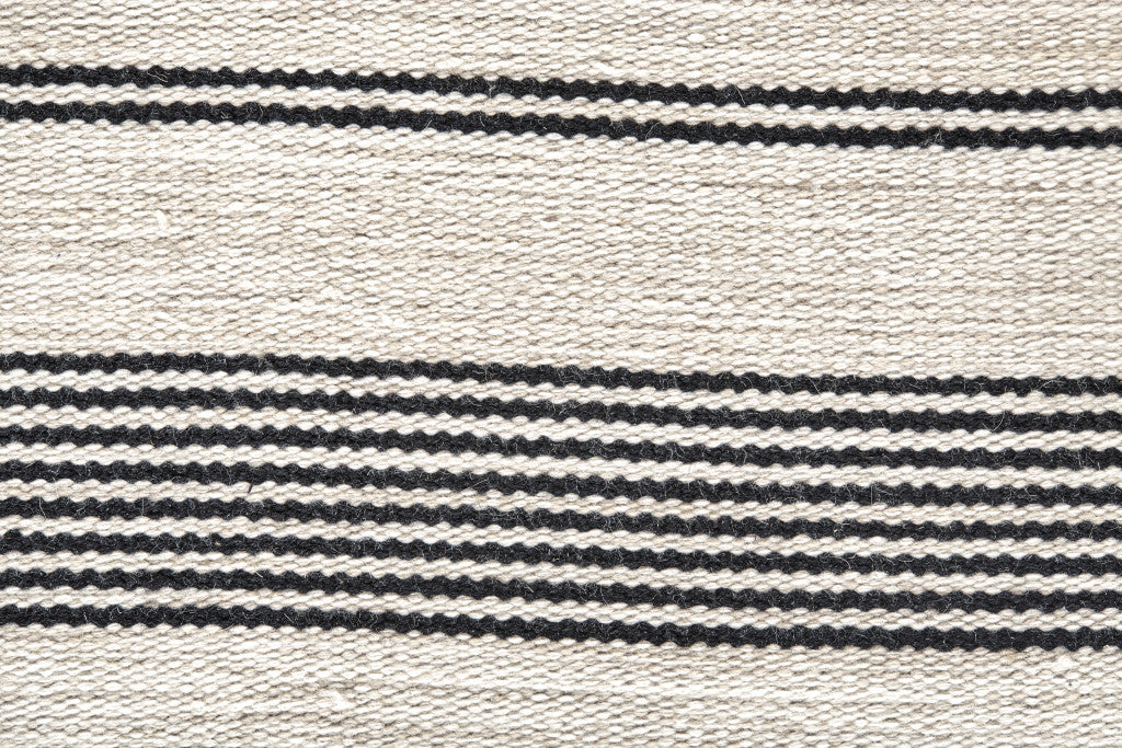 2' X 3' Black And White Striped Dhurrie Hand Woven Stain Resistant Area Rug