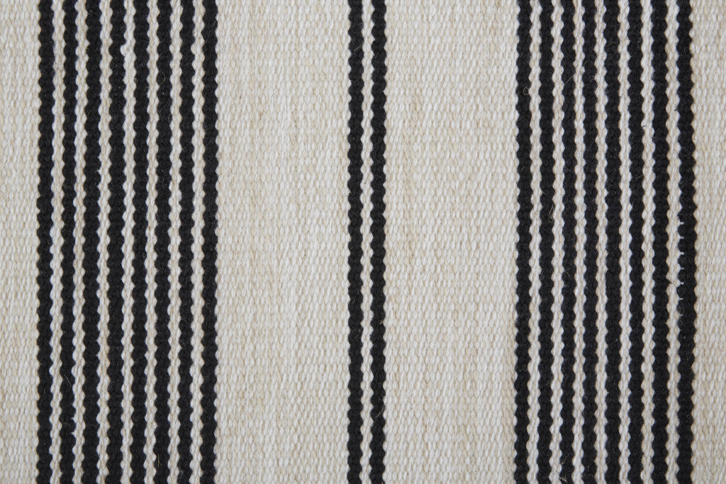 2' X 3' Black And White Striped Dhurrie Hand Woven Stain Resistant Area Rug