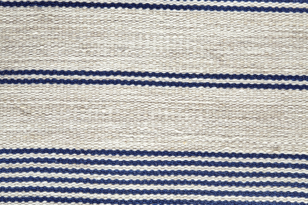 2' X 3' Blue And Ivory Striped Dhurrie Hand Woven Stain Resistant Area Rug