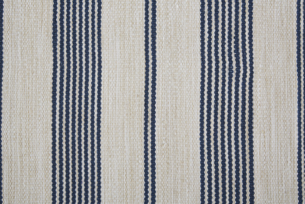 2' X 3' Blue And Ivory Striped Dhurrie Hand Woven Stain Resistant Area Rug