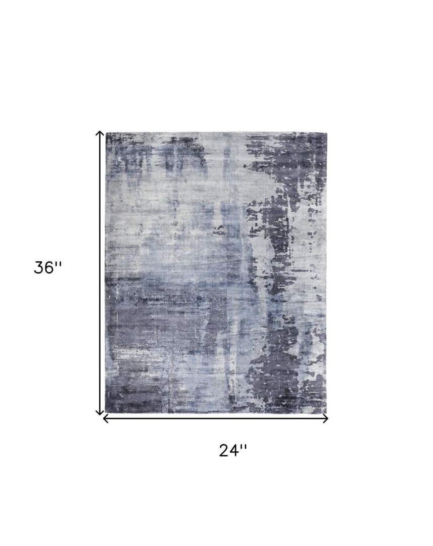 2' X 3' Blue Gray And Ivory Abstract Hand Woven Area Rug