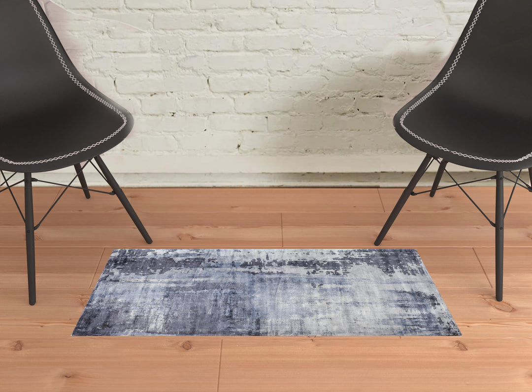 2' X 3' Blue Gray And Ivory Abstract Hand Woven Area Rug