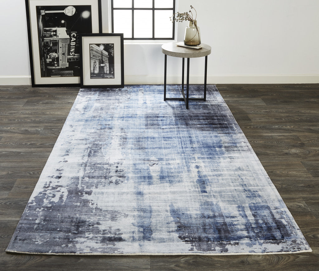 2' X 3' Blue Gray And Ivory Abstract Hand Woven Area Rug