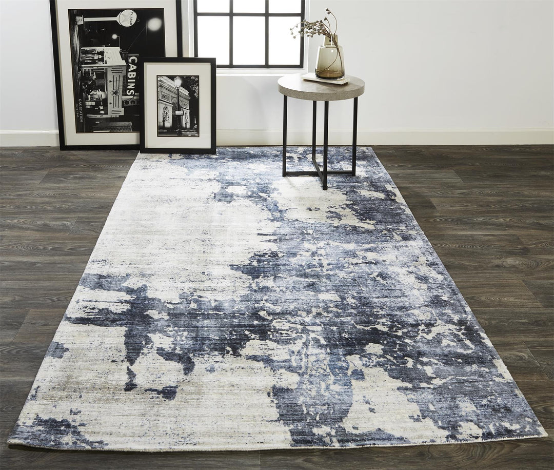 2' X 3' Blue Gray And Ivory Abstract Hand Woven Area Rug